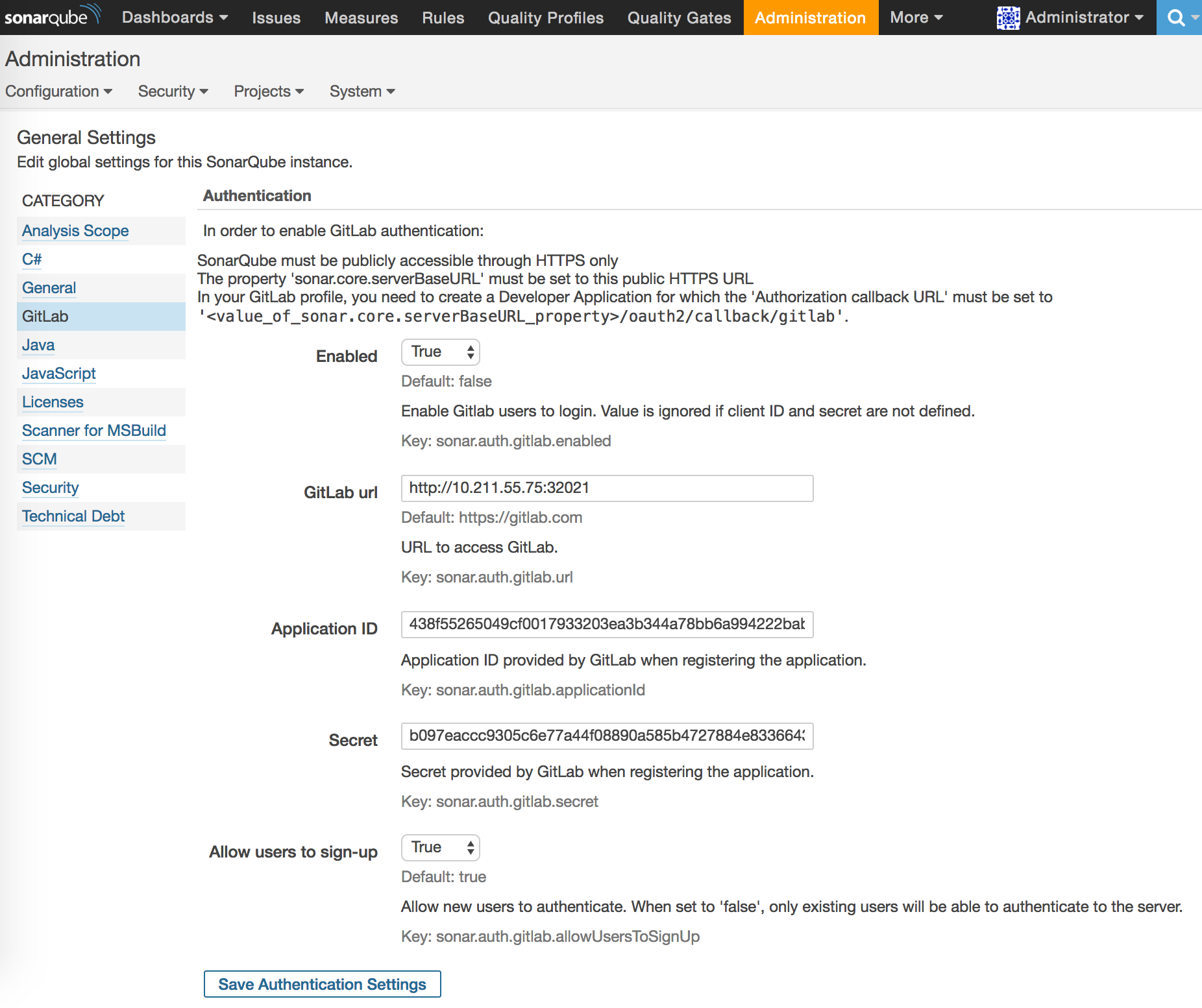 Git lab settings